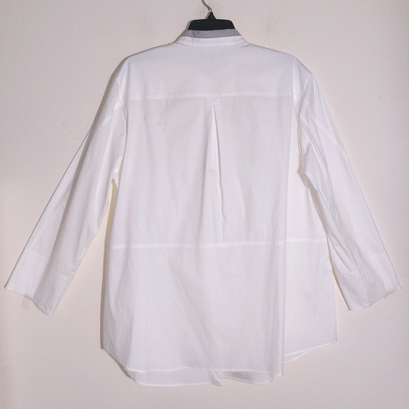 LAFAYETTE 148 NEW YORK White Mandarin Collar Poplin Tunic Blouse Size 1X EUC - Picture 6 of 11
